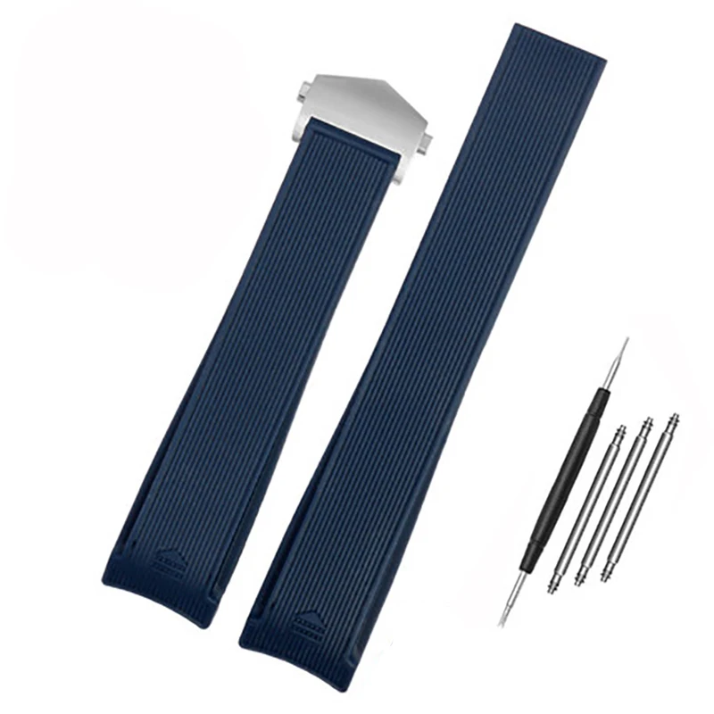 

22mm Curved End Rubber Silicone Watchband for 300 WAY201B 5 Waterproof Bracelet Black Blue Strap
