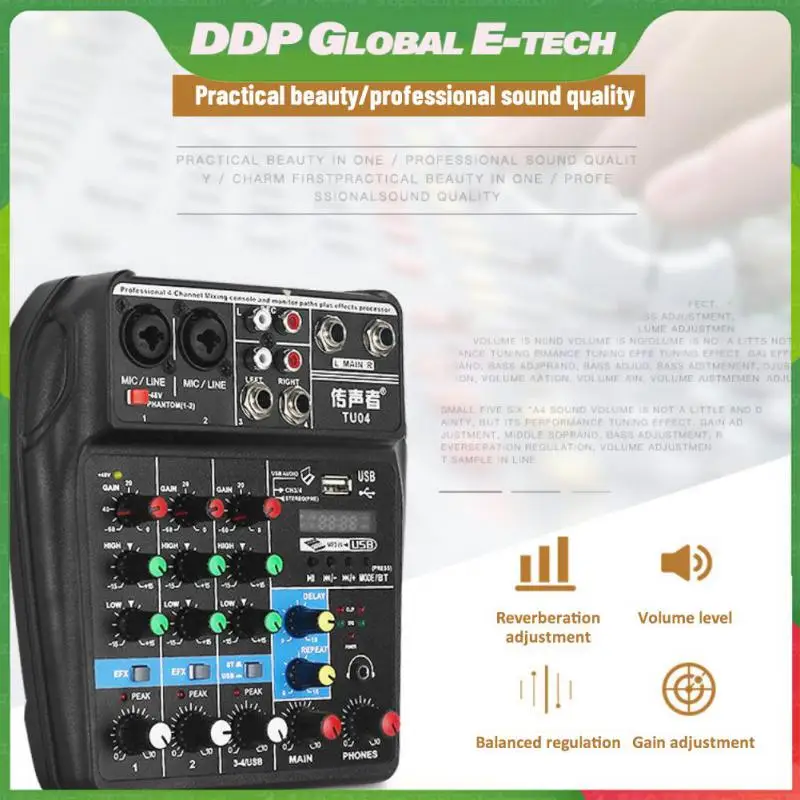 

Mini Phantom Power Play Record Mixing Console Sound Card Digital Mixer 4 Channel Audio Mixer Individual 48v Live Stage Karaoke