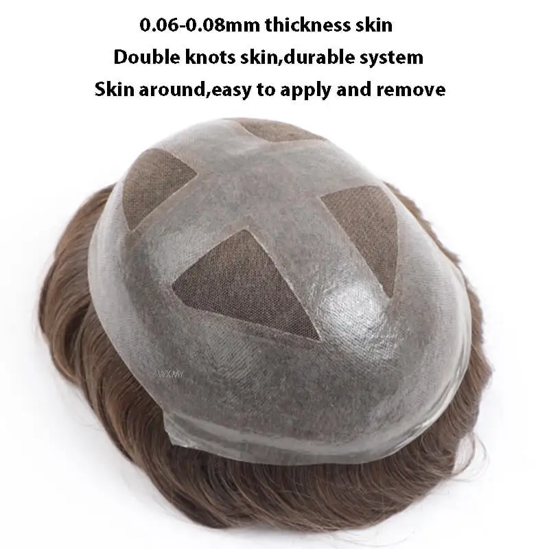Мужской парик Toupee 0 06-0 08 мм из тонкой кожи с французским кружевом мужской протез