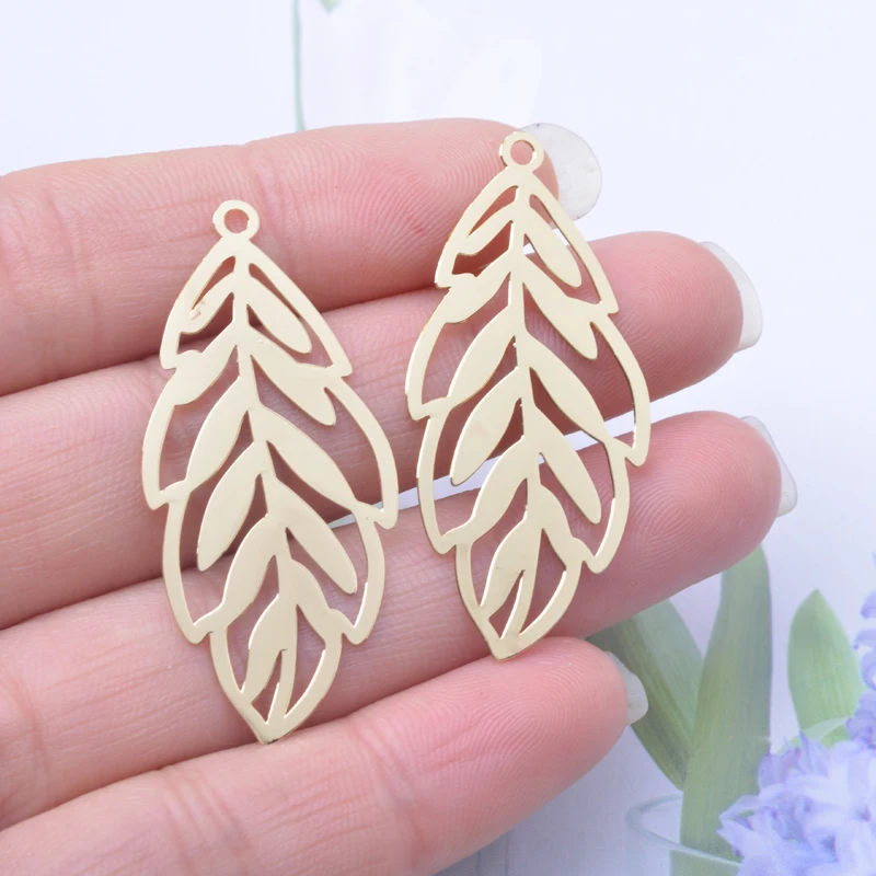 6 шт. 48*20 мм филигрань светло-золотые листья подвески розовое золото серебро цвет