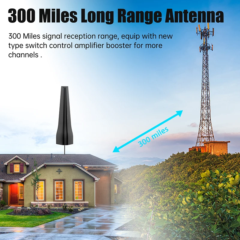 Indoor Omni-Directional Rhombic Ground Wave High Definition 4K Digital TV Antenna, Long Range Signal Amplifier