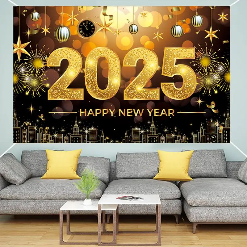 Красный баннер на Новый год 2025 Фоновый для фотобудки 71 х 43 дюйма Элегантный