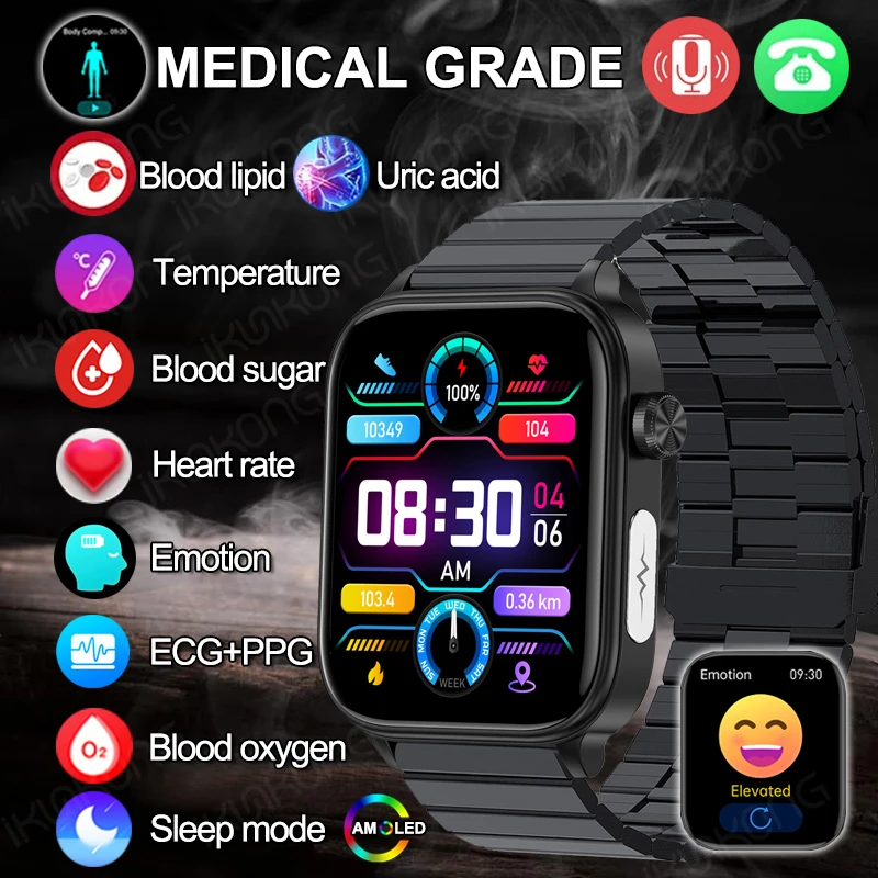 Смарт-часы с сахаром в крови здоровье липиды часы мочевой кислотой умный ЭКГ + PPG