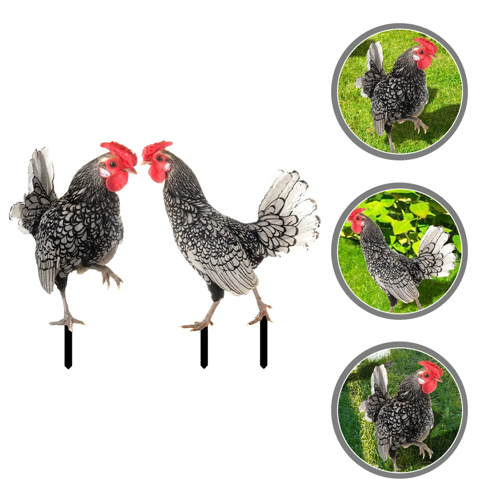 

2 Pcs Pheasant Garden Decoration Chicken Sign Hen Stake Yard Outdoor Decorations Lawn Rooster Decorative Wood Pile Ornament