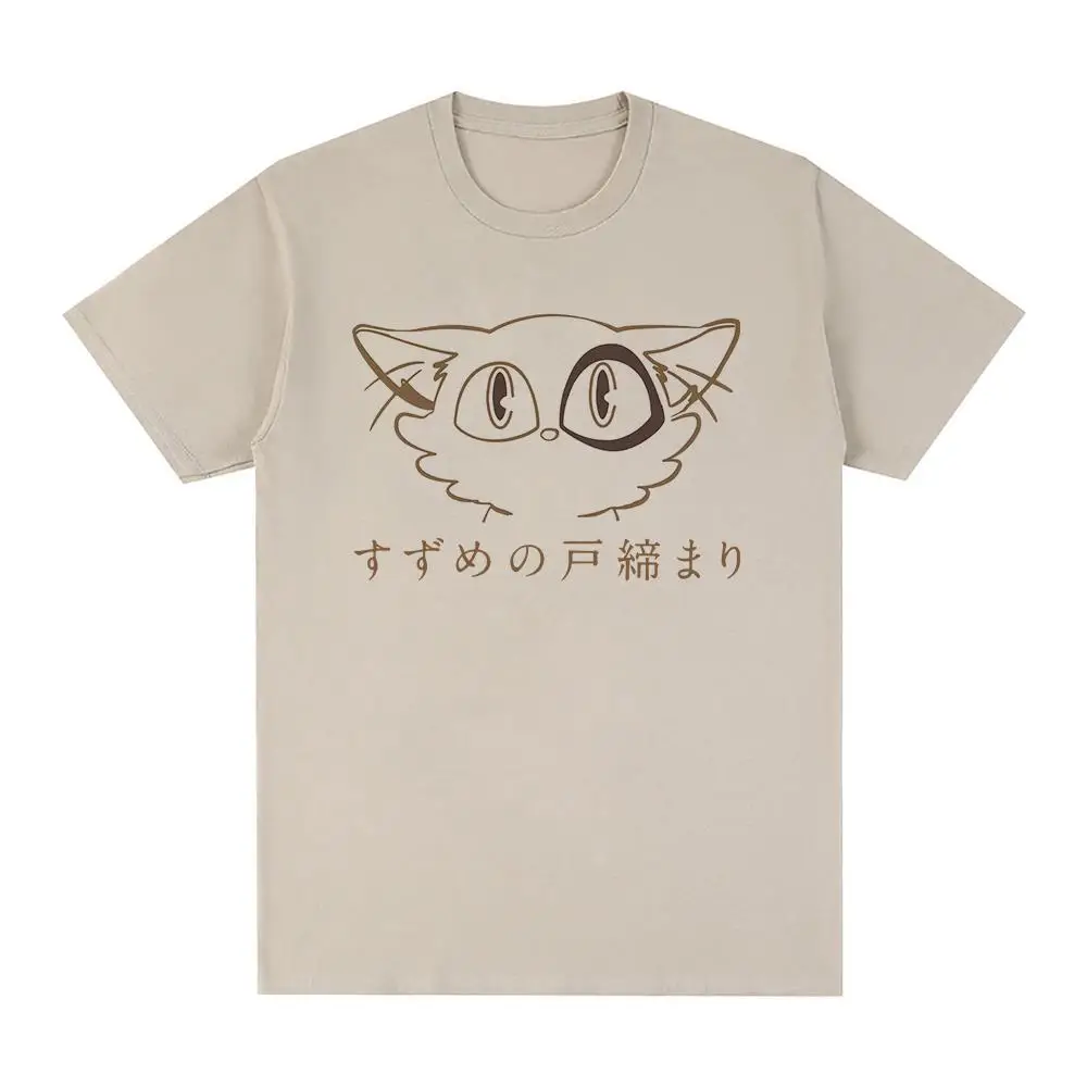 

Suzume No Tojimari Daijin T Shirt Men Harajuku Aesthetic Graphic Kawaii Cat Tshirts Unisex Anime Manga Oversize Sand Cotton Tees