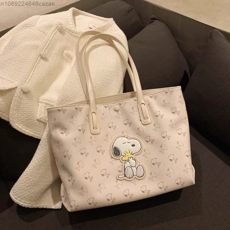 

Cute Cartoon Snoopy Shoulder Bag Pu Leather Zipper Women's Bag Y2k Aesthetic Tote Bags Large Capacity Square Bag Korean Handbags