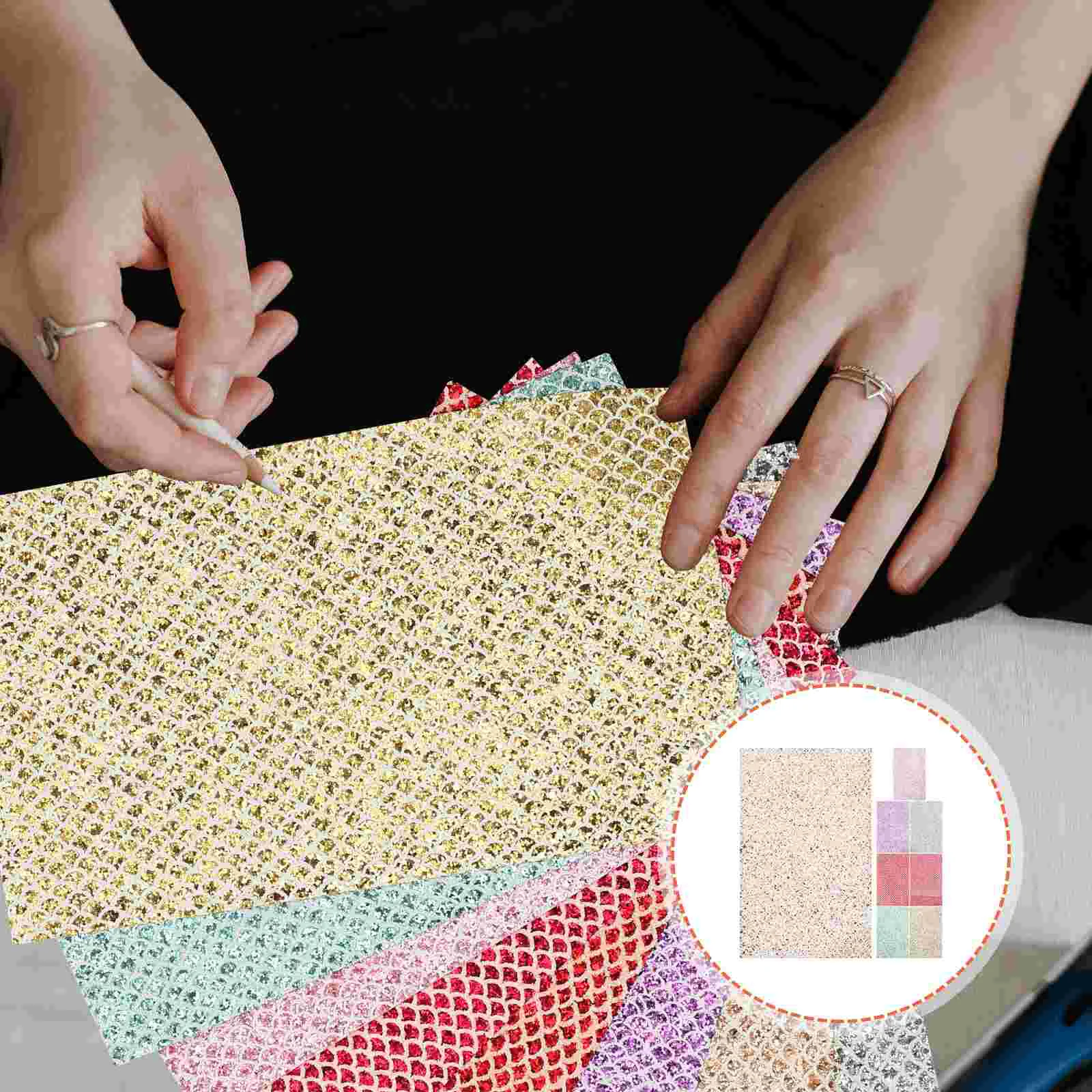 

8 Sheets of Artificial Fabrics Fabric PU With Scale Pattern Faux Fabric
