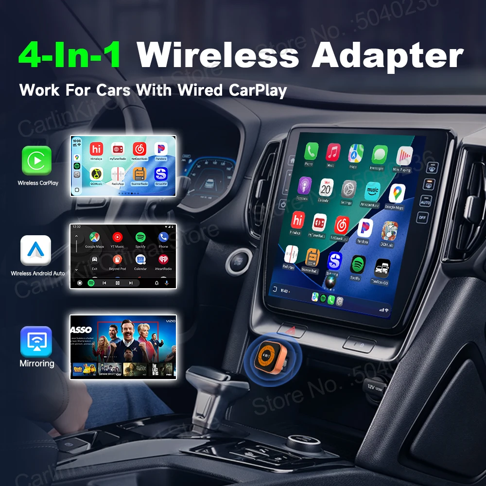 Фото Беспроводной адаптер CarlinKit Mini Ultra 6 4-в-1 для дублирования экрана, беспроводной CarPlay и Android Auto, автоматическое подключение, отображение видео с телефона №2