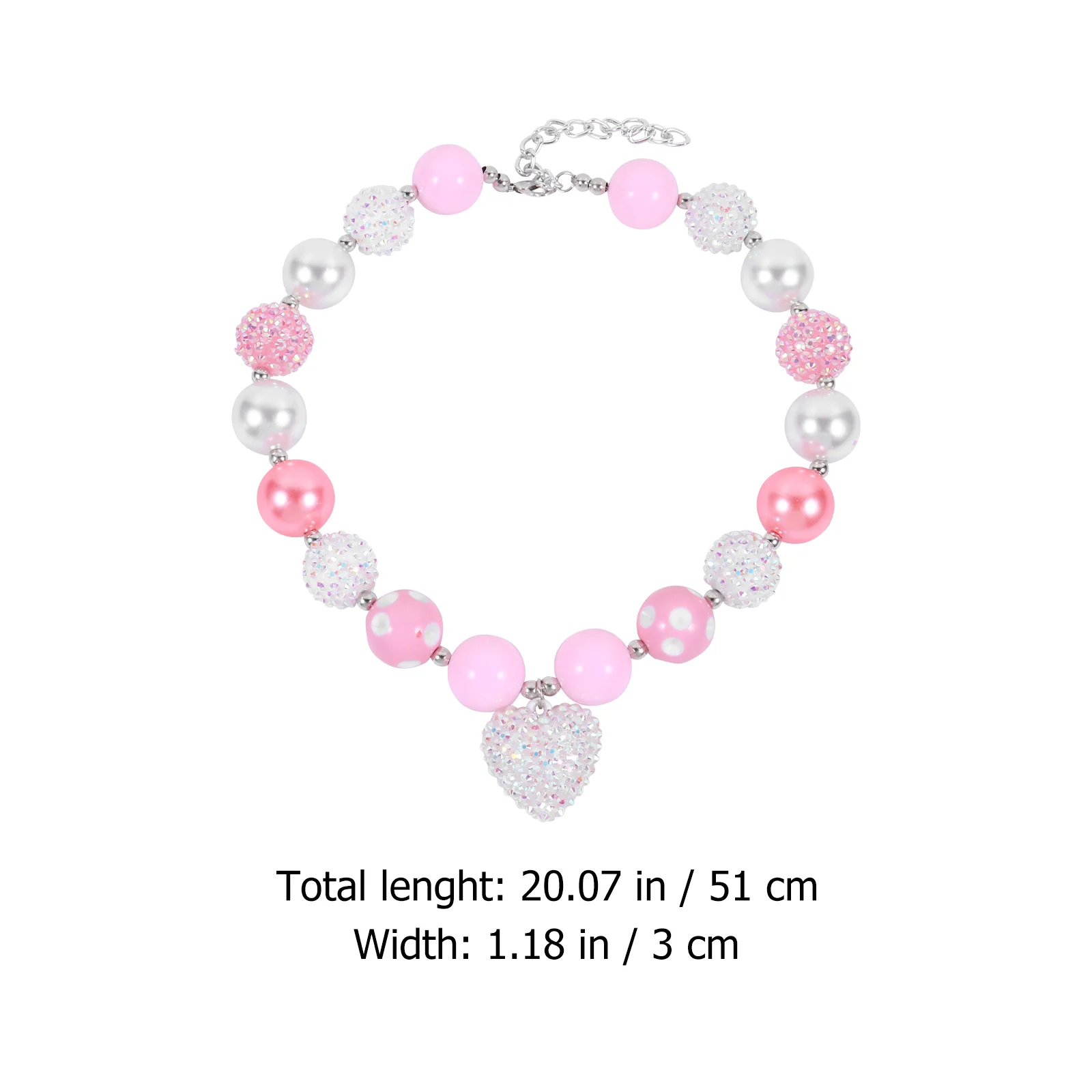 

1pc String Beads Heart Pendant Necklace Jewelry Kids Jewelry (Pink White)
