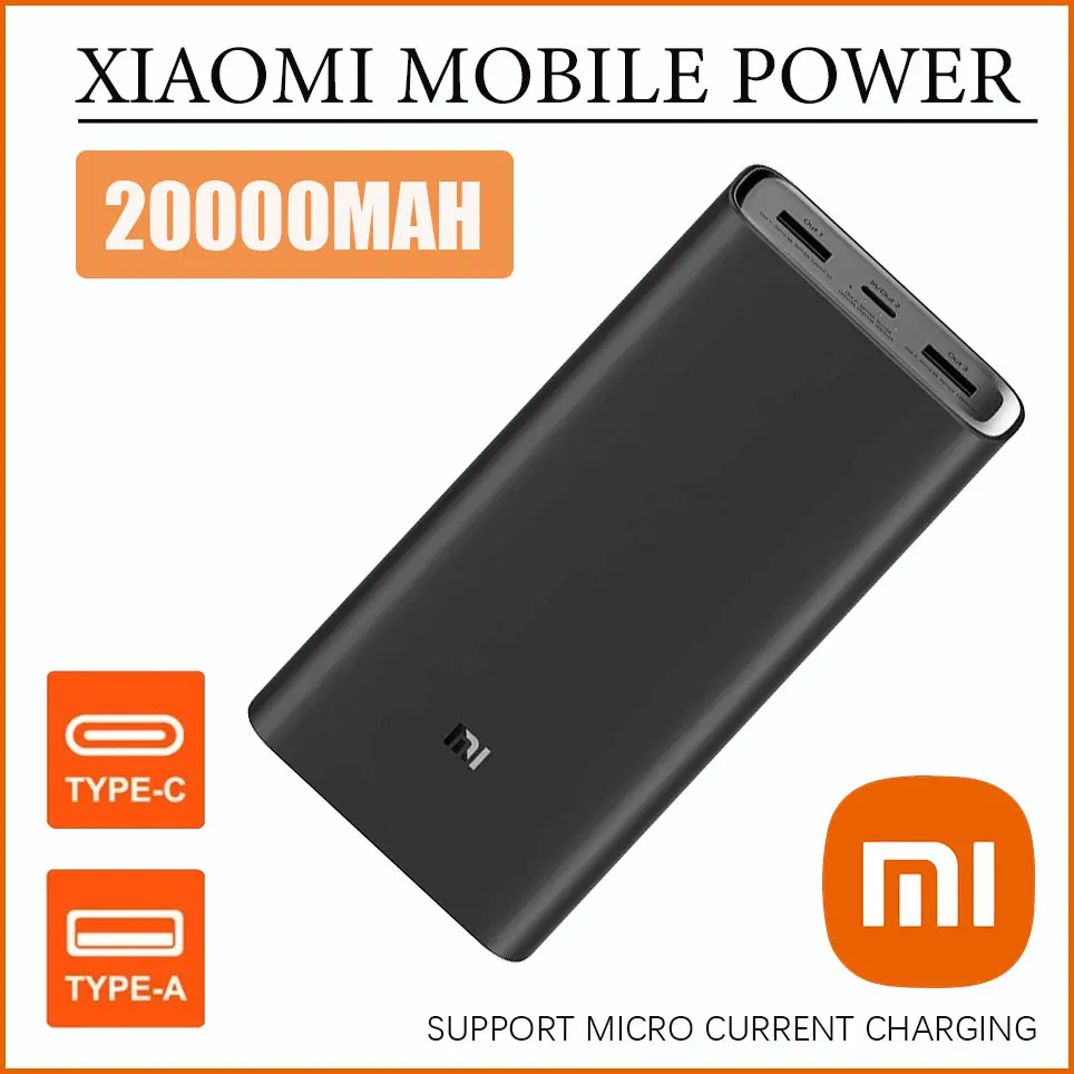 

Xiaomi Power Bank 3 Mi Power Bankwith Triple USB Output USB-C 45W Two-way Quick Charge Portable 20000 MAh Pro PLM07ZM