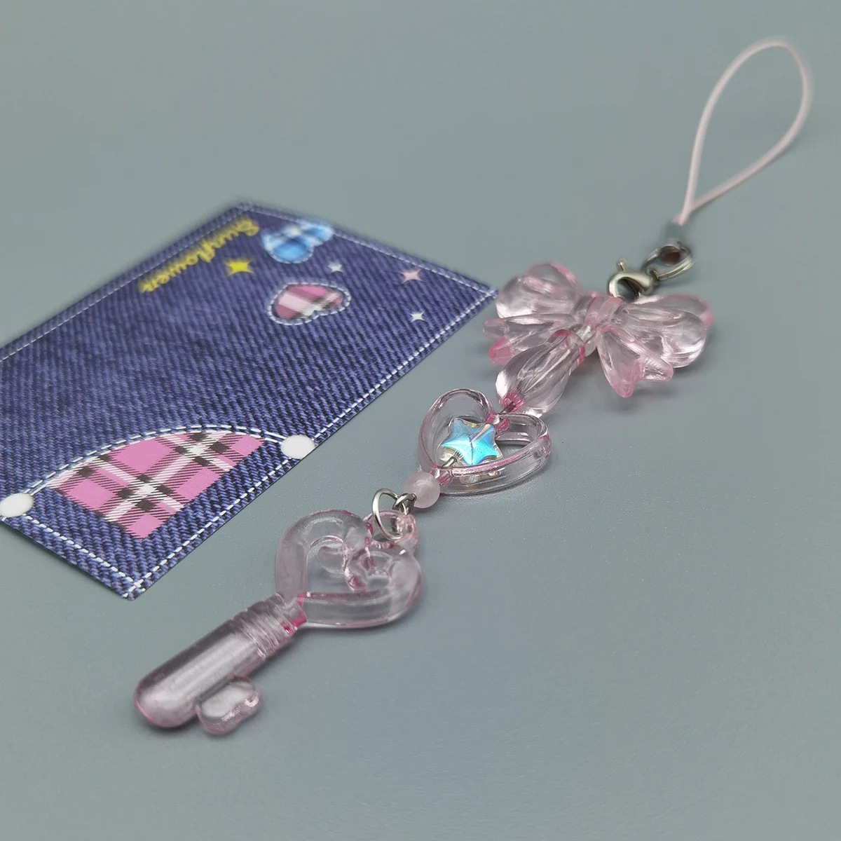 Оригинальный брелок Y2K Kawaii с прозрачным сердцем и бантом для телефона