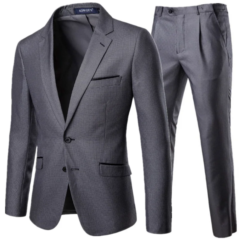 

Men's Business Suit Two Piece Suit Coat Pants Gray High Quality Slim Fit Banquet Gentleman Formal Blazers Jacket Trousers S-5XL
