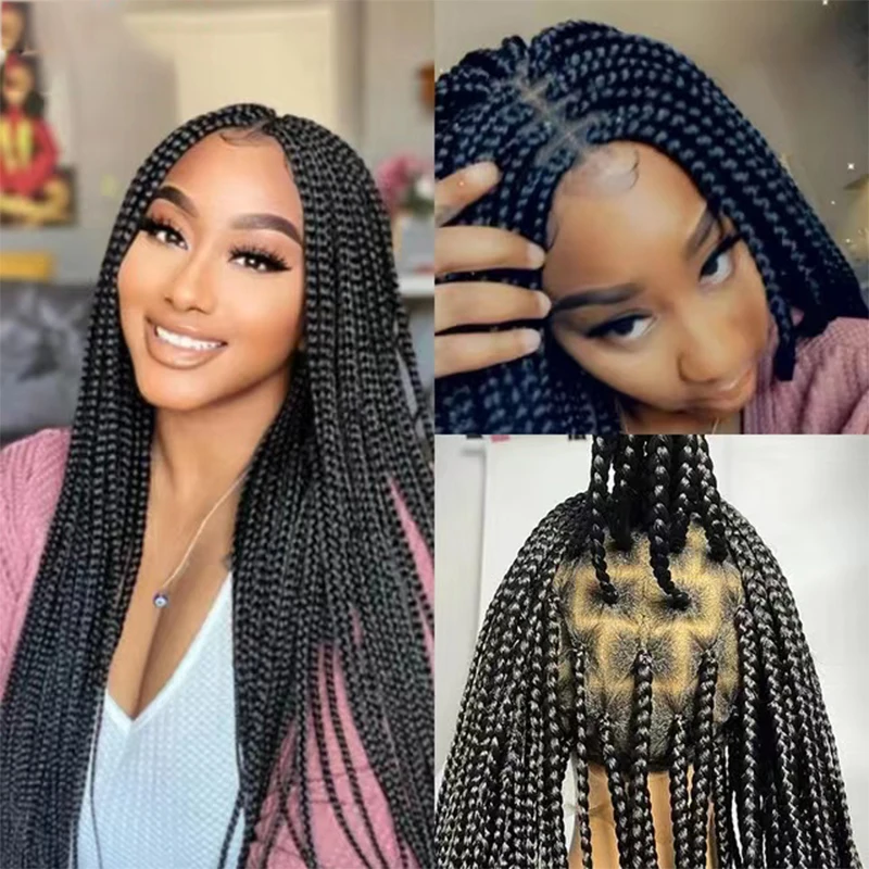 

Glueless Soft Braided Box Braids Full Lace Front Wig For Black Women Babyhair Preplucked High Temperature Fiber Hair Synthetic