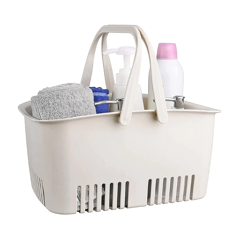 

Plastic Shower Storage Basket with Handle for Bathroom Storing Body Wash Shampoo Conditioner Lotion Cosmetics Portable Bucket