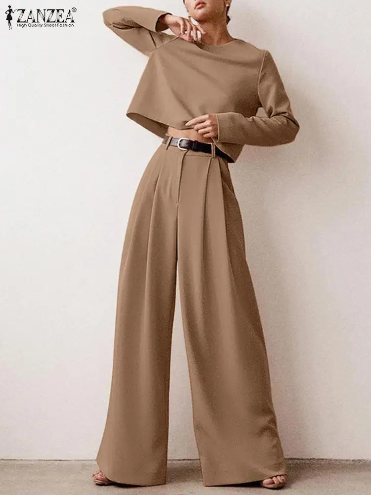 Комплект Спортивный ZANZEA женский однотонный модный элегантный костюм из 2