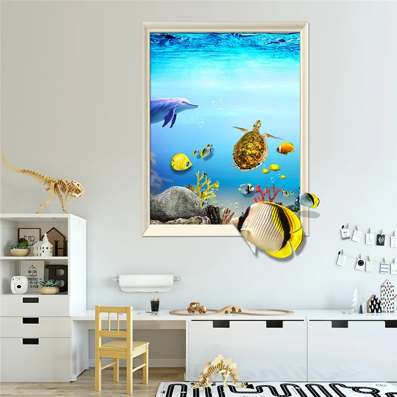 3D Wall Decals Beach Sea Turtles Animals Fauna Turtle Vinyl Decal Sticker Home Decor Design Bathroom Living Room Decoration DIY | Дом и сад