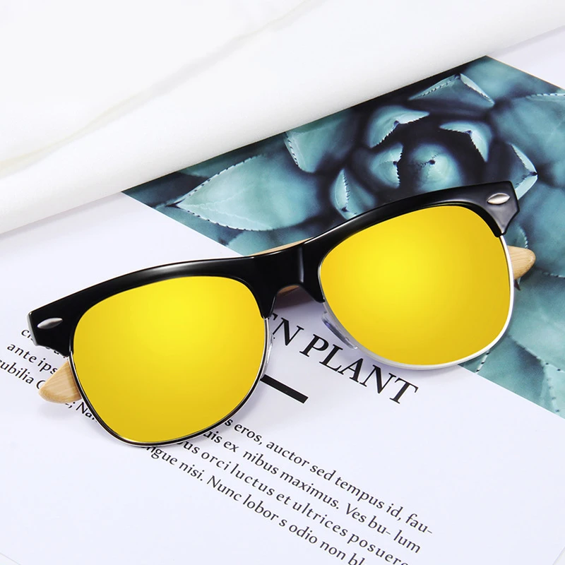 

Vintage Wooden Polarizing Sunglasses Women Man Rice Nail Semi-Rimless Frame Lunette Cycling Outdoor Car Driving Business Eyewear