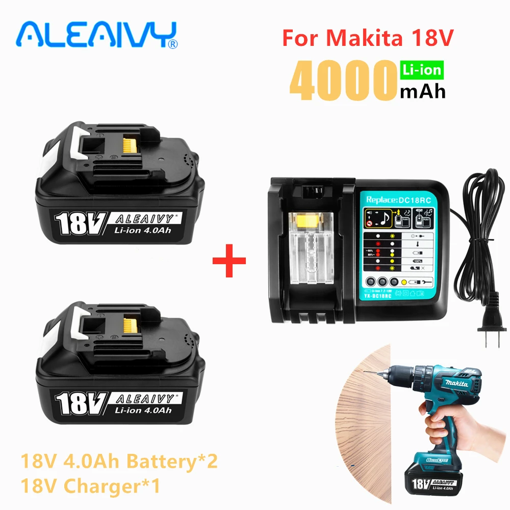 

2022 NEW Aleaivy 18V 4.0Ah Rechargeable Li-ion Battery For Makita Power tool 18 v Batteries BL1840 BL1850 BL1830 BL1860B LXT 400