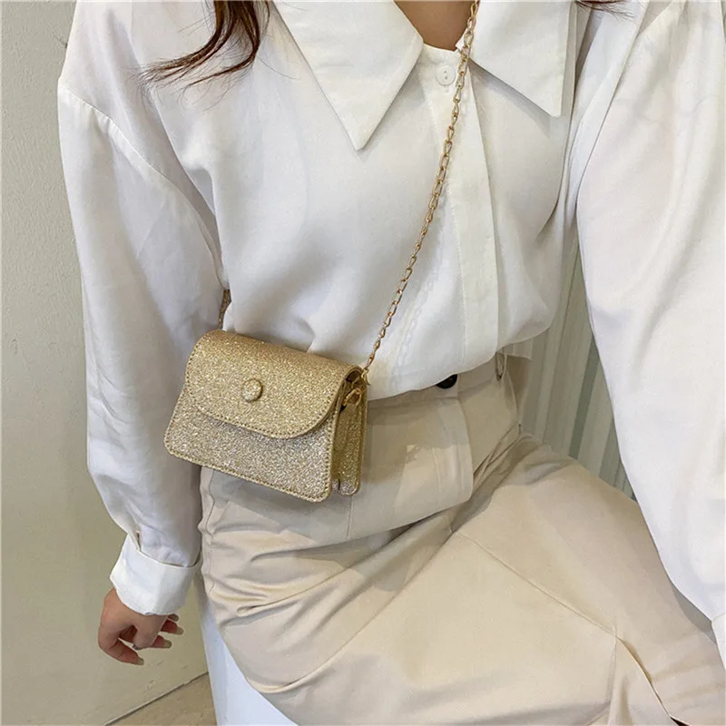 

Модная блестящая женская маленькая дизайнерская сумка через плечо, Женская вечерняя сумка-клатч, Женская однотонная мини-сумка-кошелек на цепочке
