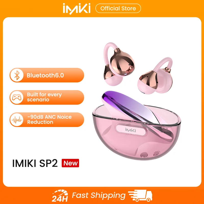 Фото Беспроводные наушники-клипсы IMIKI SP2 с открытым ухом, Bluetooth 5.4, 4 микрофона, ENC, чистый звук при звонках, водонепроницаемые, для спорта №1