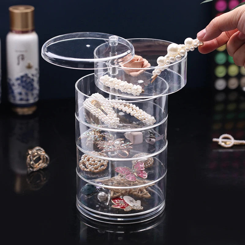 

Transparent 360 Degree Rotating Dustproof Jewelry Box Small 2/3/4/5 layer Earring Ring Hairpin Jewelry Display Rack Storage Box
