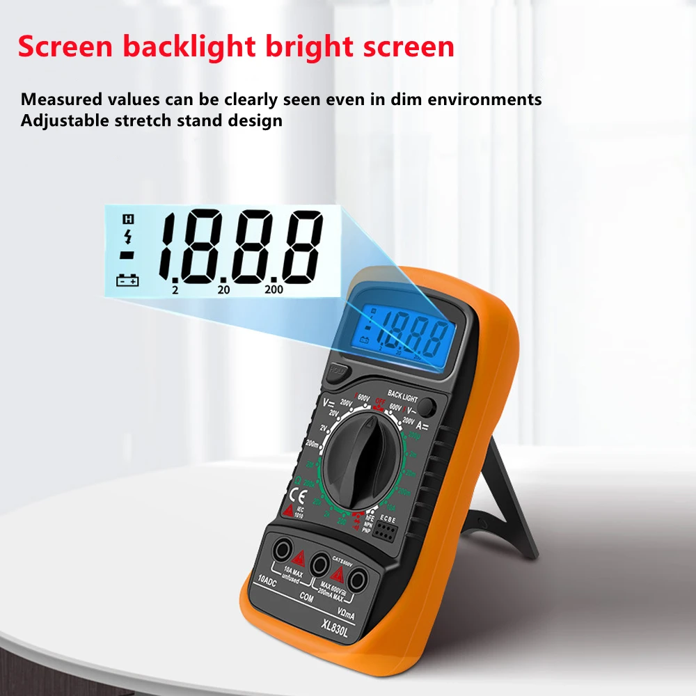 

XL830L Handheld Digital Multimeter LCD Backlight Portable AC/DC Ammeter Voltmeter Ohm Voltage Tester Meter Multimetro