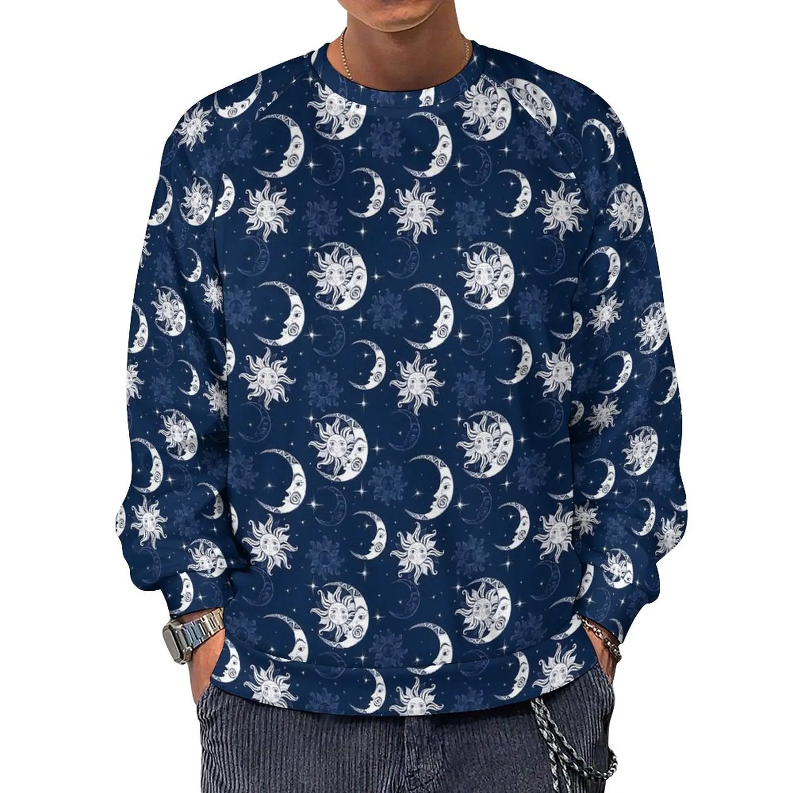 

Sun Moon Essentials Hoodies Winter Stars Print Street Fashion Sweatshirts Man Retro Design Oversized Hoodie