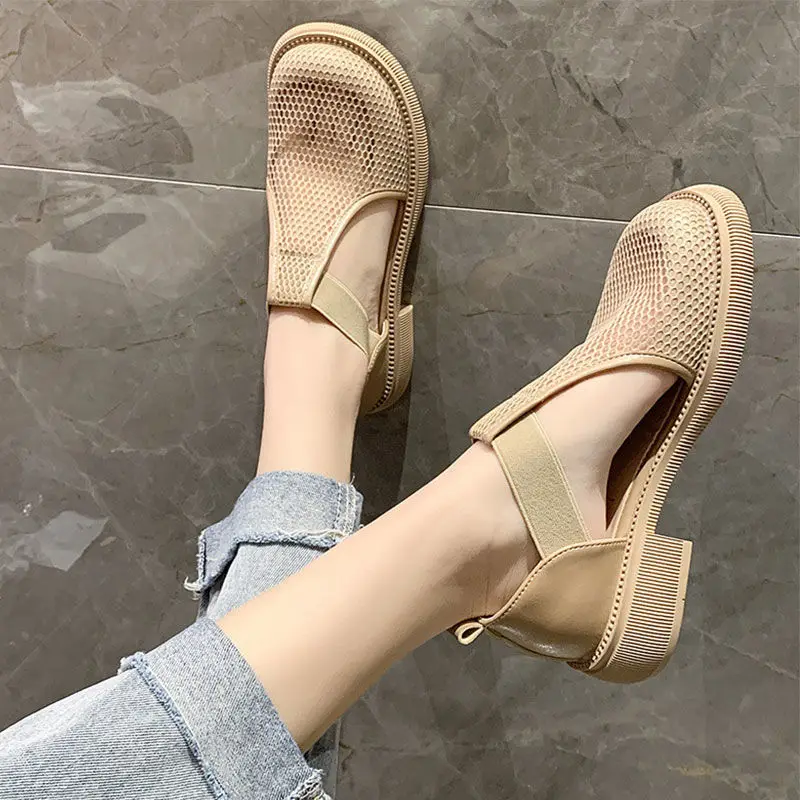 Summer New Style Outwear Sandals Women's Fashion Versatile Mesh Breathable Thick Heel Wrap Elastic Fit