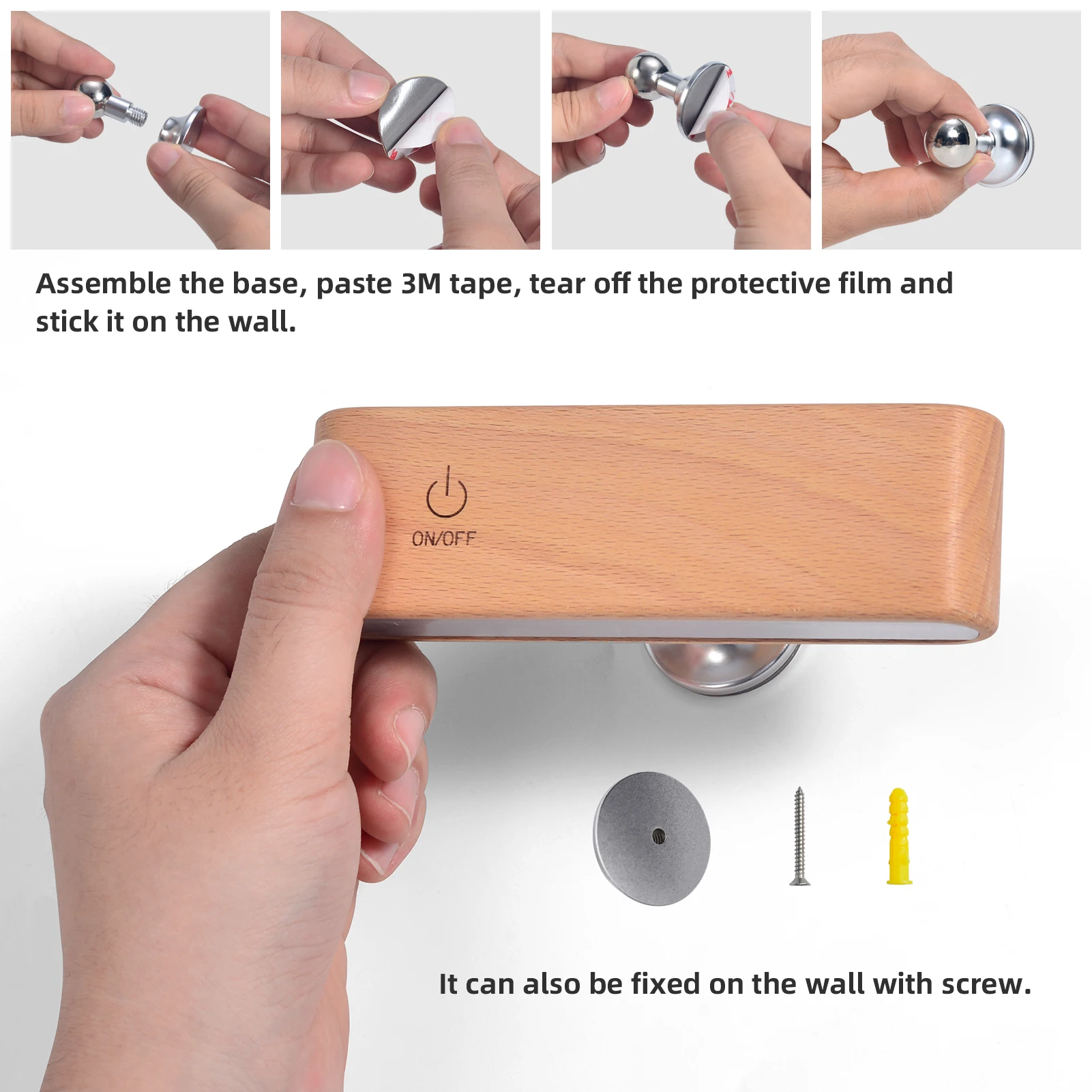 Продажа Магнитный светодиодный ночник из Букового дерева, вращающийся на 360 °, портативная настенная прикроватная настольная лампа для чтения с чер...