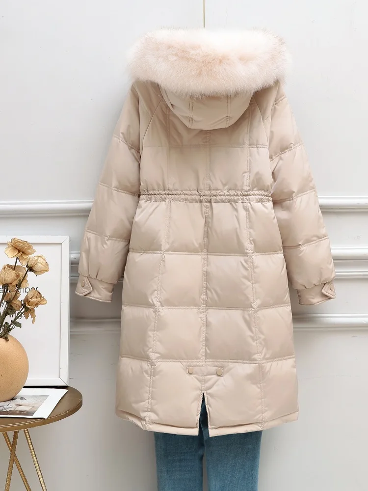 New Women Fox Fur Collar Long Down Jacket Casual Style Autumn Winter Coats And Parkas Female Outwear