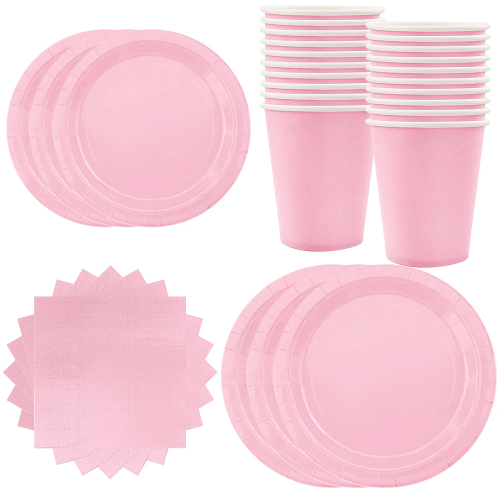 

Light Pink Diy Disposable Tableware Paper Cups Plates Napkins Tablecloth for Kids Aldult Baby Shower Supplies Party Decoration