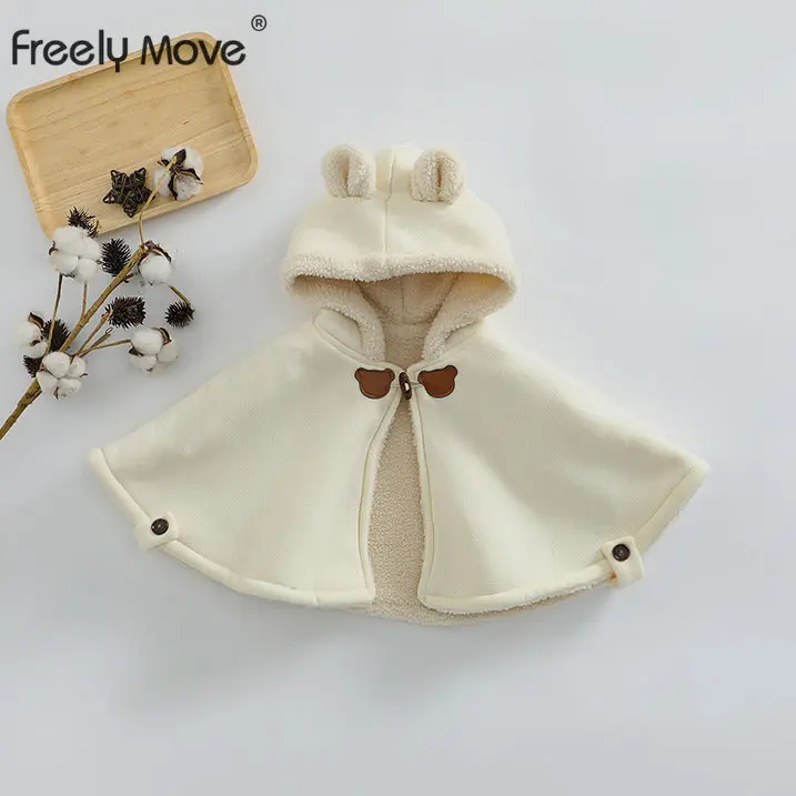 

Freely Move Baby Girl Cloak Winter Infant Toddler Child Princess Cartoon Hooded Cape Fur Collar Baby Outwear Top Warm Clothes