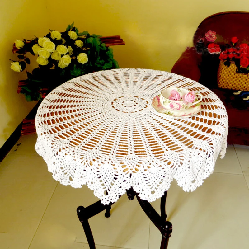 

70/80/90CM Dining Table Cover Shabby Chic Vintage Crocheted Tablecloth Handmade Crochet Coasters Cotton Lace Table Cloth Cup Mat