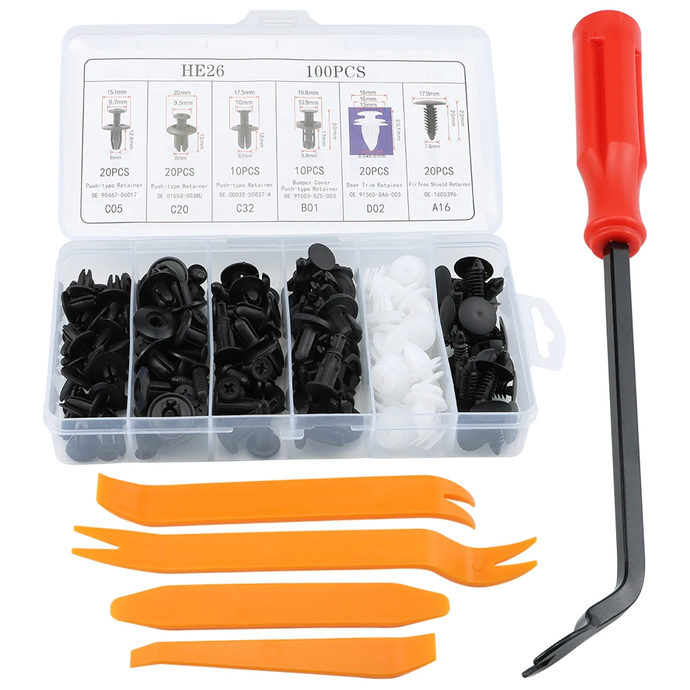 

100 шт. HE26 автомобильный крепежный крючок для заклепок, набор автозастежек, зажим для кузова, фиксатор, заклепка, бампер, дверная обшивка, панель, фиксатор, автомобильные зажимы
