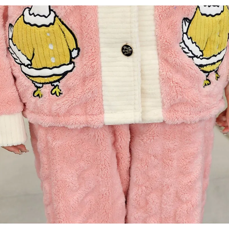 Lady's Winter Warm Thin Two-Pieces Pajama Suit Polyester Comfortable Skin-Friendly Colorful Leisure Wear With No Hat