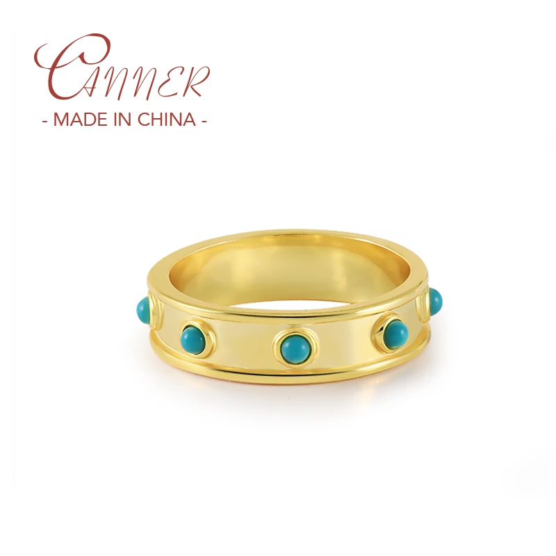 

CANNER 925 пробы Серебряное предотвращает аллергию широкое кольцо элегантные бирюзовые кольца для влюбленных Свадебные украшения