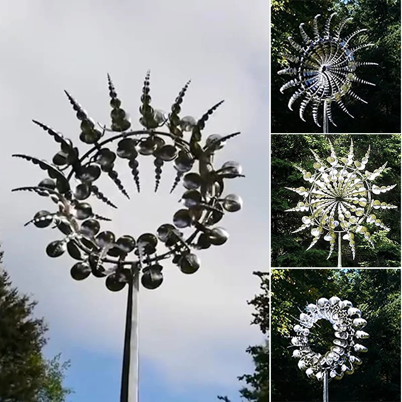 

Iron Windmill Wind Spinner with Metal Garden Decorative Stake Sculptures Move Wind 12 Inch Collectors Courtyard Patio Lawn