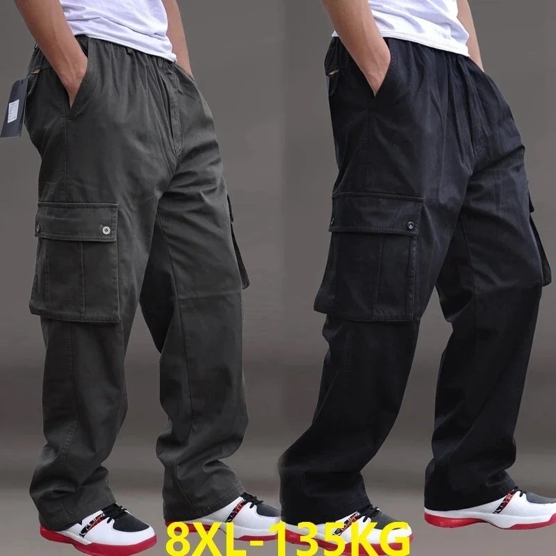 

Big Size 8XL 135KG spring winter Men thick Pants pockets safari style Out door straight pants oversize loose army green Pants