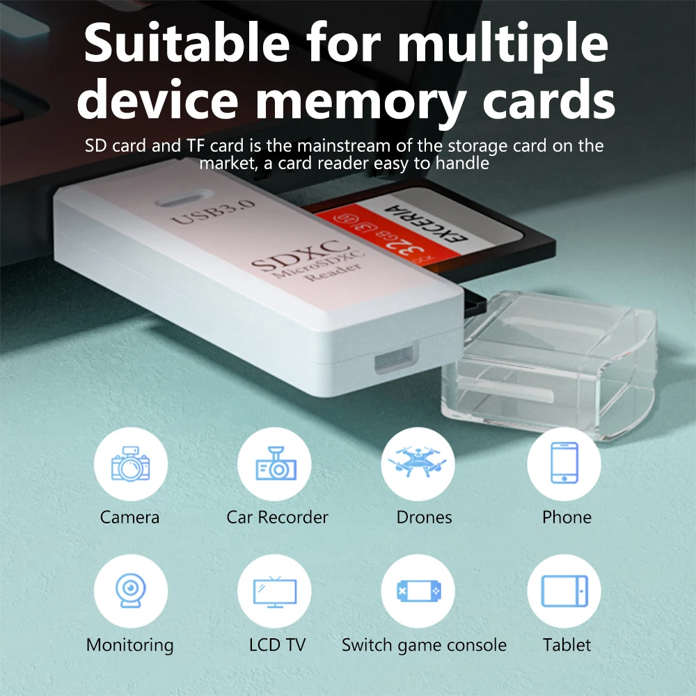 2-в-1 USB3.0 Устройство чтения карт памяти USB3.0/2.0 к Micro SD TF для ПК Аксессуары ноутбуков