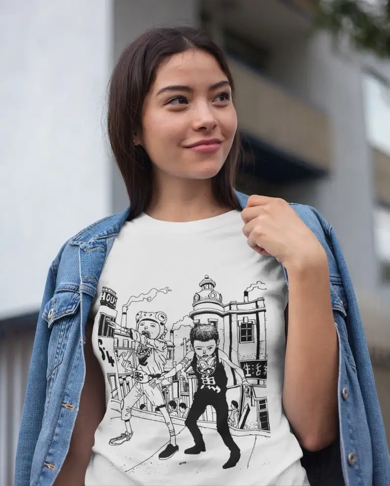 Футболка с круглым вырезом в стиле аниме Taiyo Matsumoto Tekkonkinkreet черно-белая футболка