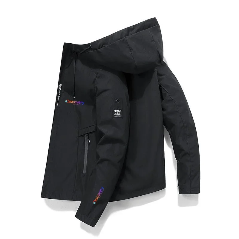 

2023 Discovery Channel Bomber Jacket Men's Windbreaker Zip Coat Autumn Casual Work Jacket Fashion Outdoor Adventure Jacket