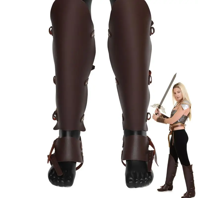 

Регулируемая Защита для ног из искусственной кожи для взрослых, аксессуары для косплея в средневековом стиле, аксессуары для защиты самура...
