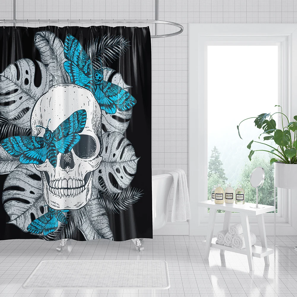 

Awful Skull Print Shower Curtain Waterproof Fabric Bathroom Curtain Polyester Cloth Creative Bath Curtain 180cm Halloween Decor