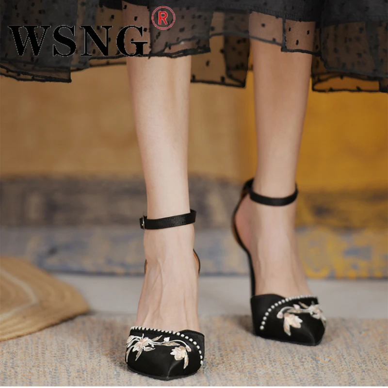 

Ladies Party Shoes Stiletto Dress Shoes Fashion Embroidered Black Casual Comfort Sandals Womens Embroidered High Heel Sandals