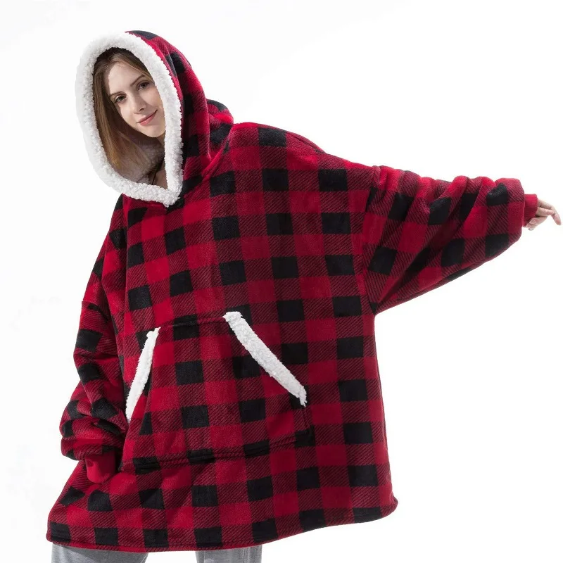 

New In Winter warm Christmas plaid couple hoodies blanket wearable with Sleeves Fleece Lazy blanket Sofa TV Blankets valorant