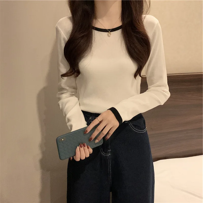 Осенняя женская футболка приталенный базовый слой дизайн с длинными рукавами