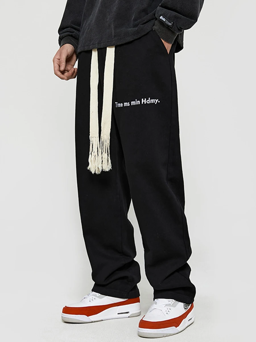 Four Seasons European and American Heavy Overalls Men's Flame Letter Embroidered Straight Jeans Y2K Men Jeans Streetwear Denim