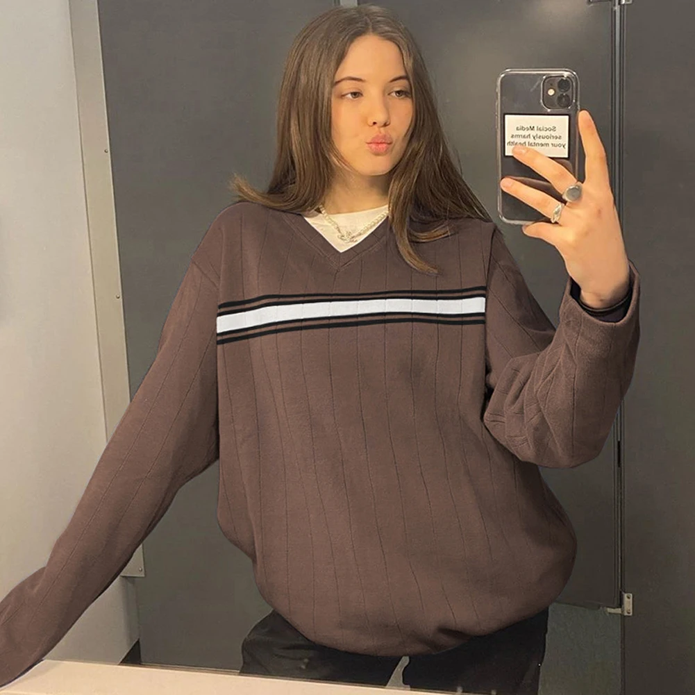 

Autumn and Winter Warm Sweater Chic Vintage V-neck Daily Oversize Girls Knitwear Casual All-match Womens Sweater Top