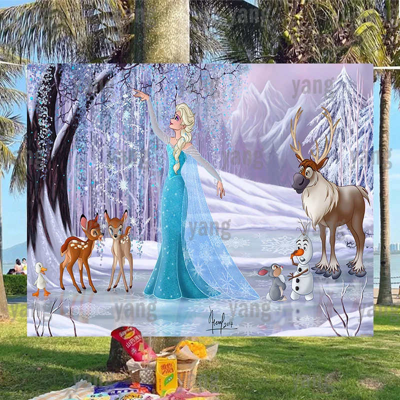 

Фон для фотографий «Холодное сердце» Disney, праздвечерние чная фотография для девочек, принцесса, Эльза, милый Олаф, Свен, пользовательский фон с ледяным лесом, баннер для будущей мамы