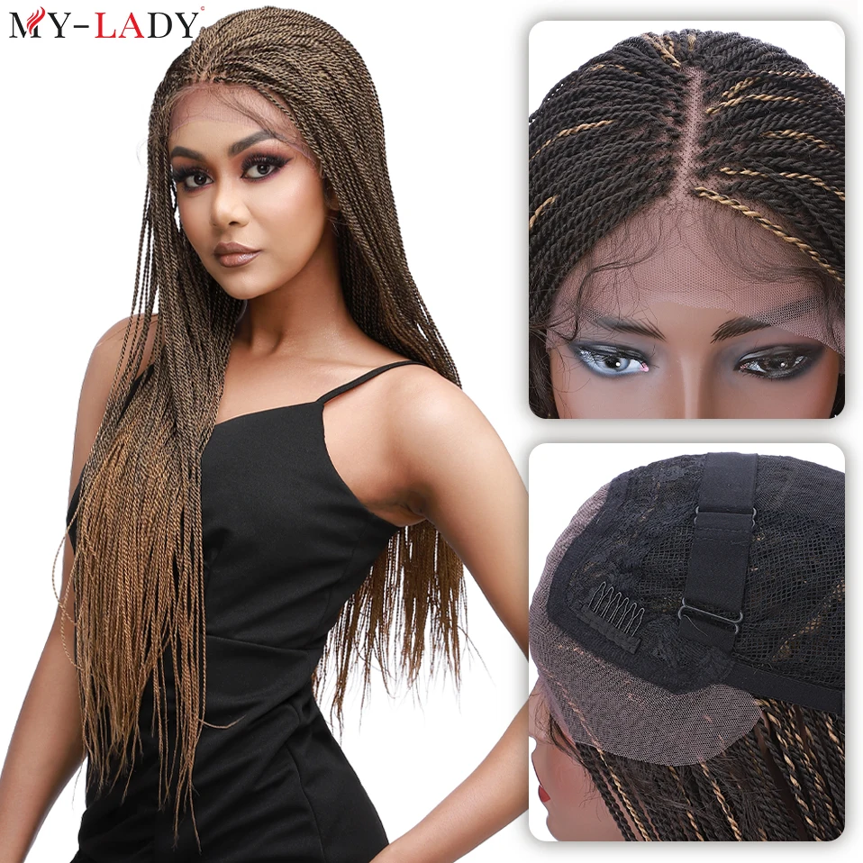 My-Lady 30inch Synthetic Braided Wigs Lace Front Wig Senegalese Twist Lace Wigs Knotless Brazilian Braids Hair For African Women